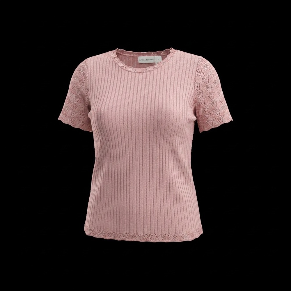 Alfred Dunner Womens Small Pink Ribbed Pointelle Short Sleeve Knit Top USA Made